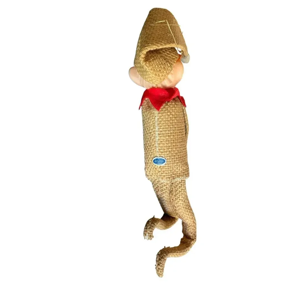 Vintage Knee Hugger Pixie Elf Burlap Felt Christmas Ornament Japan Retro Red